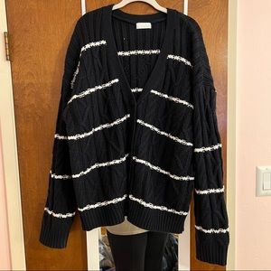 Isalis navy blue and white striped chunky cardigan